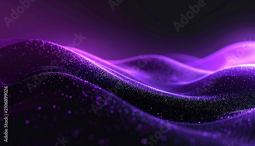 Abstract Dark Purple Wave Background with Glowing Particles and Smooth Curves