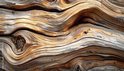Weathered wood grain with swirling patterns and rustic texture, showing knots and aged detail in light brown and gray tones