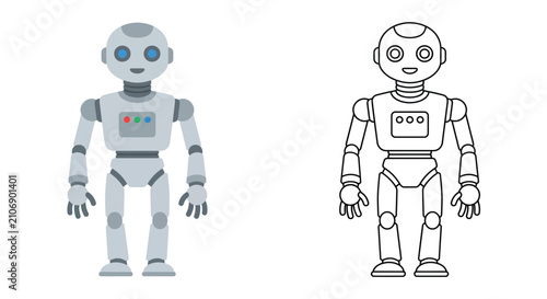 Tableau sur toile Robots In Color And Outline Vector Illustration On White Background