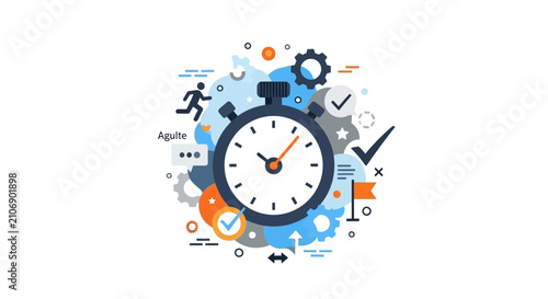 Time Management and Productivity Concept Illustration with Stopwatch, Agile Workflow, and Efficiency Icons