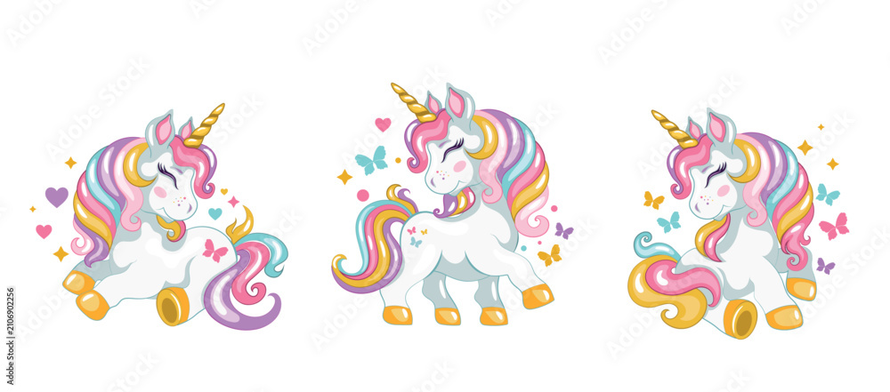 Fototapeta premium A set of unicorn tattoo stickers for kids