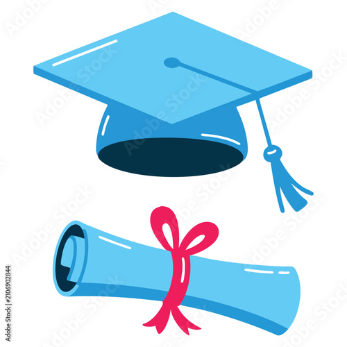 Obraz na płótnie Getting graduate degree semi flat color vector object with high school diploma e