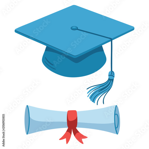 Fotografie Graduate degree semi flat color vector object featuring high school diploma and