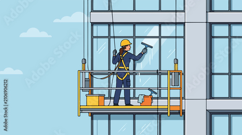 Illustration of window cleaner flat
