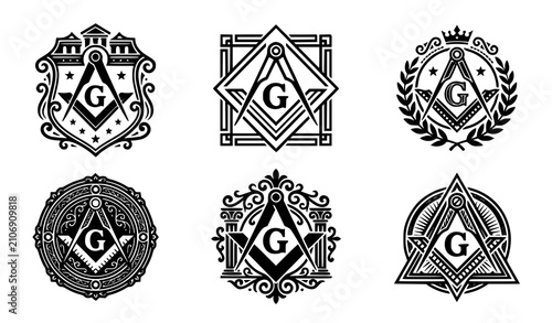 Bild auf Leinwand Classic Masonic Square Compasses and Letter G Emblem Vector Collection