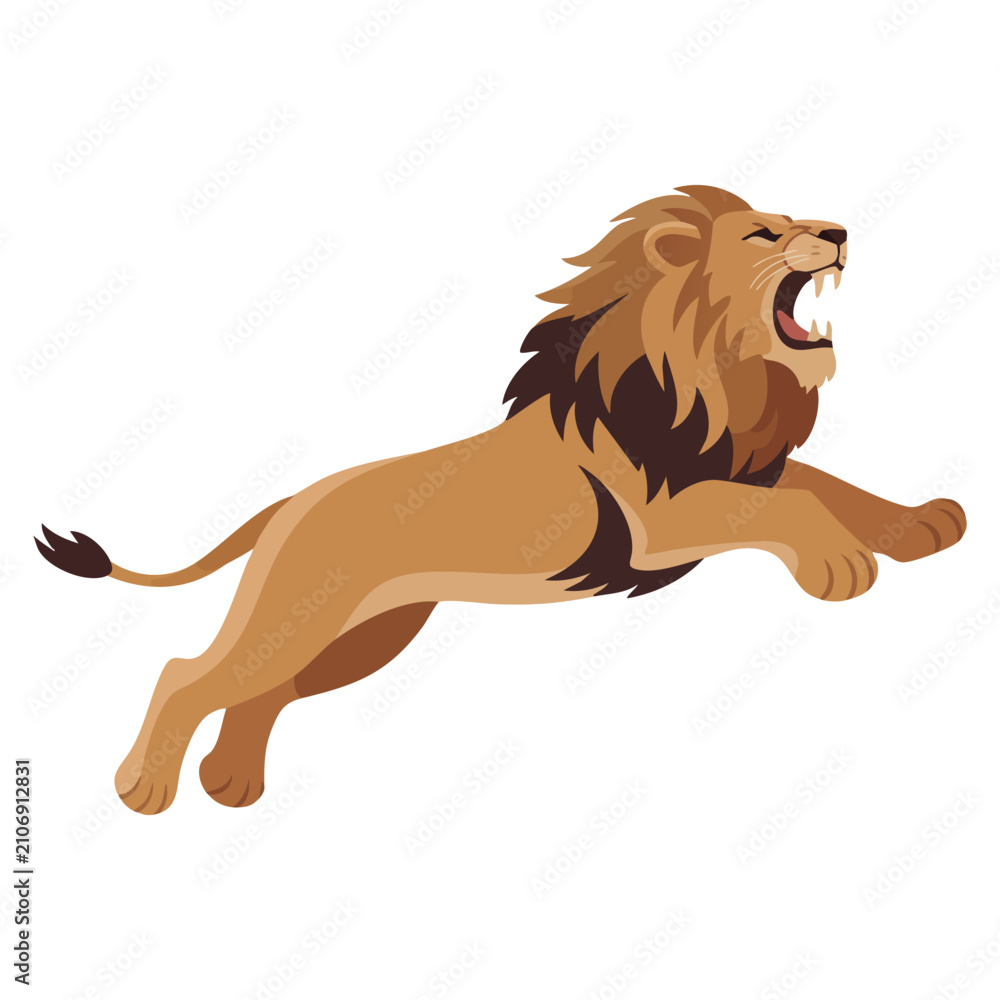 Obraz premium Lion and lioness flat vector illustration collection with different poses and actions for animal and nature themes