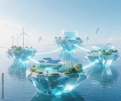 Floating Crystal Ecosystem of Modular Energy Islands