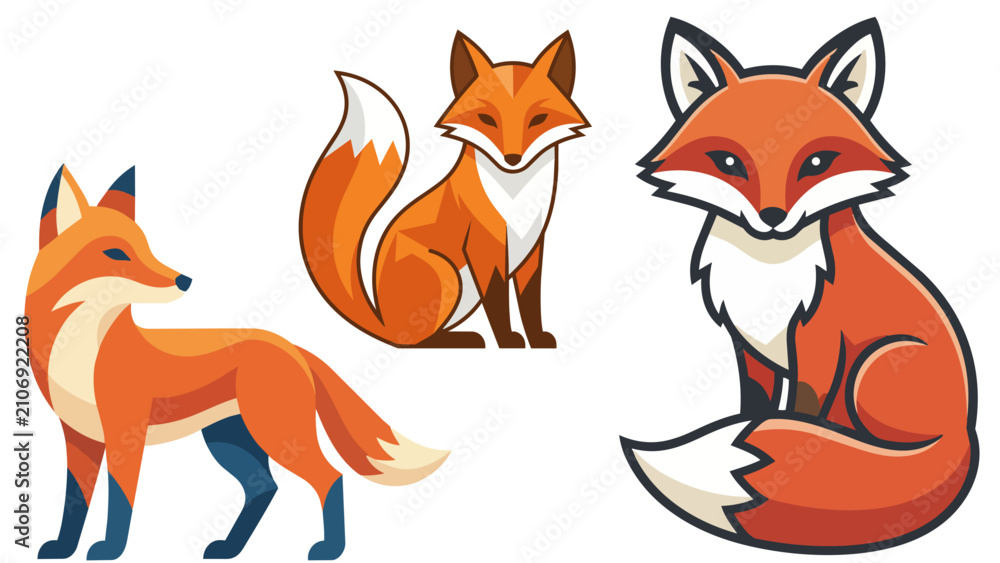Fototapeta premium Fox Collection Vector Illustration Set with Cute and Wild Fox Characters