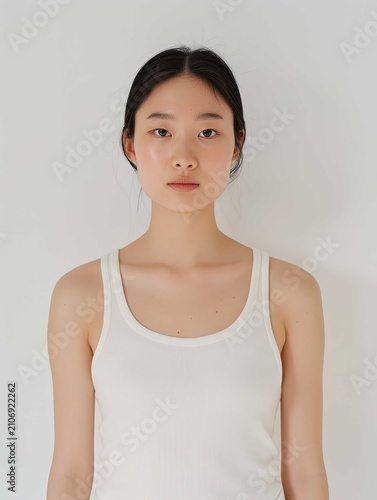 Portrait of a beautiful woman wearing white casual clothes standing against a neutral background