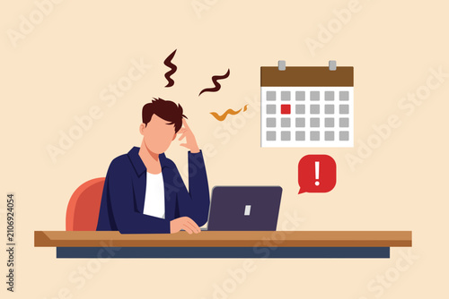 Feeling stressed by deadlines, tasks, and continuous digital demands.Digital stress concept. Colored flat graphic vector ilustration isolated