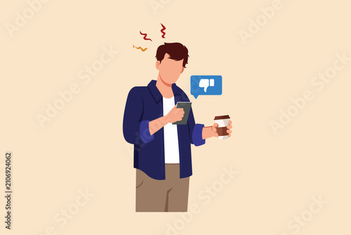 Frequently checking messages and notifications throughout the day.Digital stress concept. Colored flat graphic vector ilustration isolated