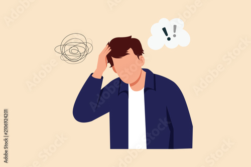 Struggling to relax because of constant digital stimulation and overthinking.Digital stress concept. Colored flat graphic vector ilustration isolated