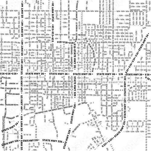 Foto Typographic Map of the City Gainesville (Florida, USA) showing the city center o