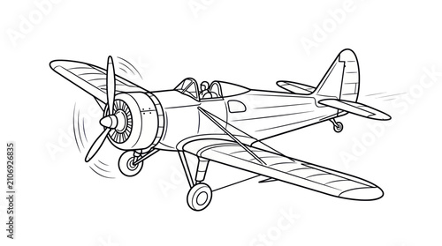 Bild auf Leinwand Propeller airplane flying in the sky outline drawing.