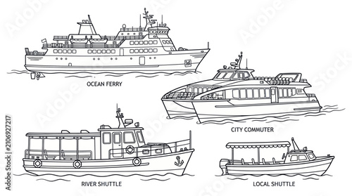 Konstfotografi Passenger ferry ships and nautical transportation line art collection