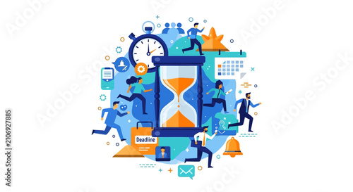 Time Management and Deadline Concept Illustration with Business People Rushing to Finish Tasks