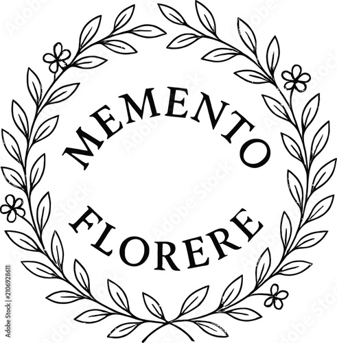 Foto Floral wreath silhouette with latin phrase memento floreere design