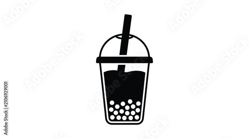 Fotografía bubble tea cup silhouette drink beverage straw lid pearls tapioca black white