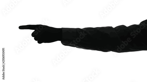 A dark silhouette of a human hand pointing left wearing a formal long sleeve shirt