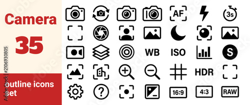 Canvastavla Camera Icons Set, Professional Photography Flat Vector Symbols