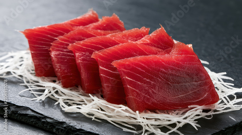 lab-grown bluefin tuna sashimi slices on a premium plate