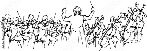 Conductor leading a symphony orchestra, dynamic silhouettes of people in an orchestra | Classical Orchestra | Conductor | String Orchestra | Violin, Viola, Cello, Celli, Bass | Music | Instruments