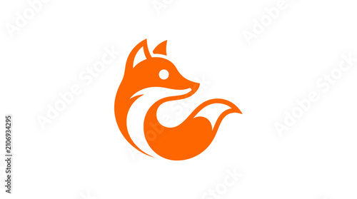 Foto Stylized Orange Fox Logo Icon on White Background