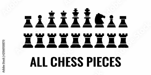 Schilderij op canvas Chess Pieces Silhouette Collection On White Background