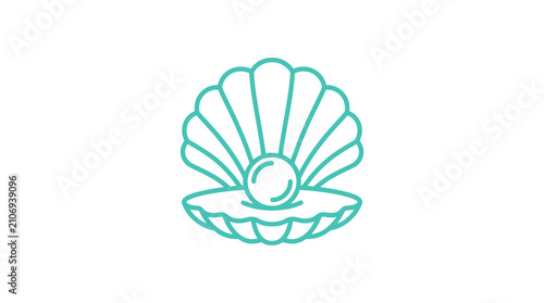 Teal open oyster shell with central pearl icon.