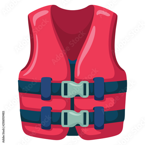 Red life vest jacket for children flat design vector illustration suitable for safety swimming and protection themes