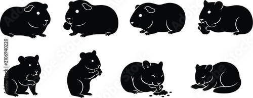 Quadro su tela Cute Guinea Pig and Hamster Silhouettes Vector Set in Various Poses for Pet Care