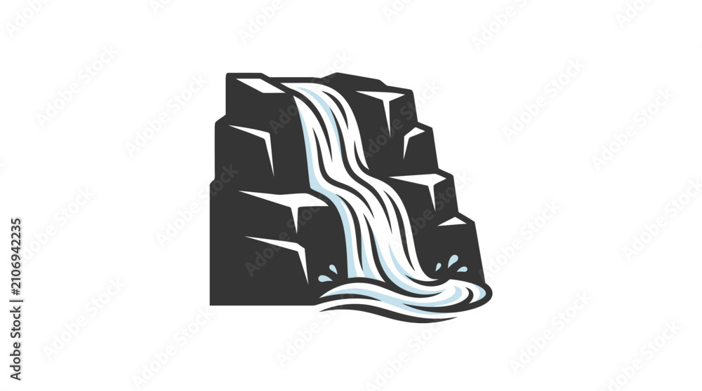 Fototapeta premium Stylized illustration of a waterfall cascading over rocky cliffs.
