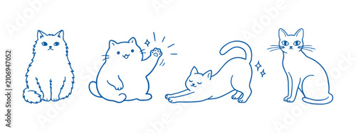 Obraz na plátně Line art feline illustrations depict various cat poses and behaviors in a sketch