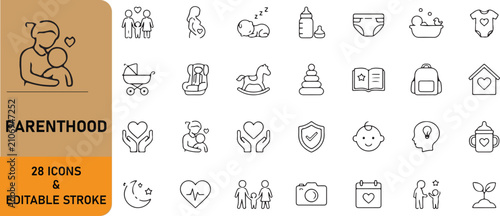 Obraz na płótnie A set of 28 parenthood outline icons
