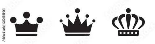 Quadro su tela Three black crown icons on transparent background representing royalty and authority symbols