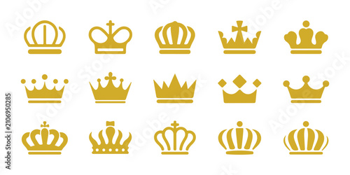 Фотография Set of golden crown silhouettes isolated on transparent background for luxury heraldic design