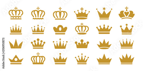 Cuadro en lienzo Golden crown vector icons set for premium luxury brand design on isolated transparent background