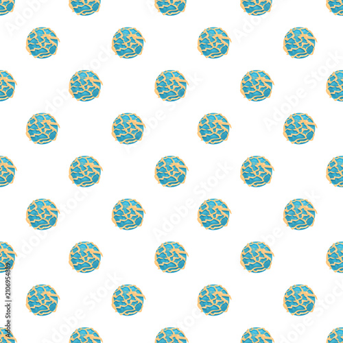 Obraz na płótnie Repeating blue planets featuring abstract yellow decorative lines creating a cel