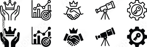 Corporate strategic goals and mission statement icons set vector illustration.