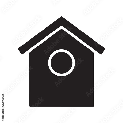 Minimalist icon of small wooden birdhouse design for garden wildlife protection home for cute birds.