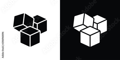 Fotografie Minimalist sugar cube icon set in high contrast black and white vector format