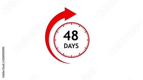 Red Arrow Countdown Timer with 48 Days Animation on White Background