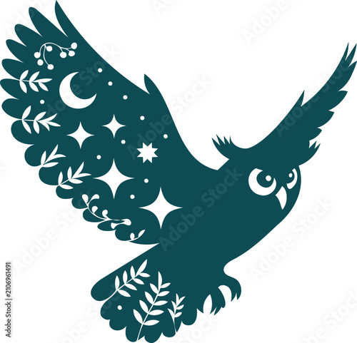 Mystical Flying Owl Celestial Silhouette Illustration