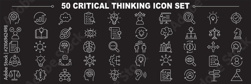 Obraz na płótnie Critical thinking icons set representing problem solving, analysis, logic, decision making, evaluation, strategy, reasoning and smart thinking concepts in clean outline style