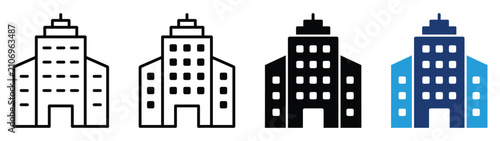 Tableau sur toile Office building icon set. Outline and solid vector illustration.