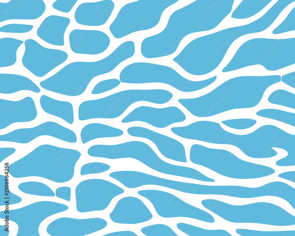 Fototapeta premium Seamless pattern of diagonal flowing blue and white organic shapes with a marbled texture, modern vector background for textile and print design.