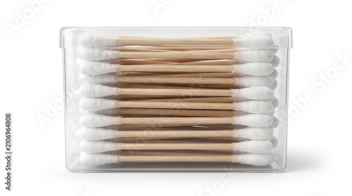 Eco-Friendly Bamboo Cotton Swabs in Clear Plastic Storage Box