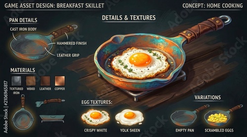 Breakfast Skillet Game Asset Design - Delicious Fried Egg Illustration.