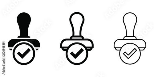 Bild auf Leinwand Approval stamp icon silhouette vector, bold outline and line art isolated illust