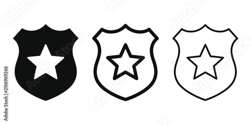 Foto Police badge icon silhouette vector, bold outline and line art isolated illustra